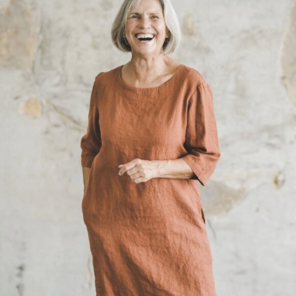 Classic Flax Linen Tunic Minimal Linen Dress Sage Green - Picture 7 of 11